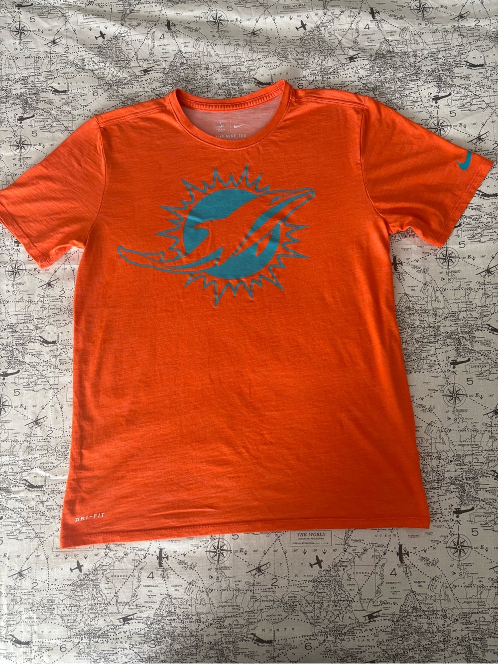 Nike Orange Short Sleeve Tee with Teal Dolphins Logo